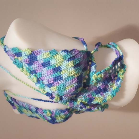Butterfly top, hand crafted crochet, blue, green, purple NWOT - Picture 3 of 16